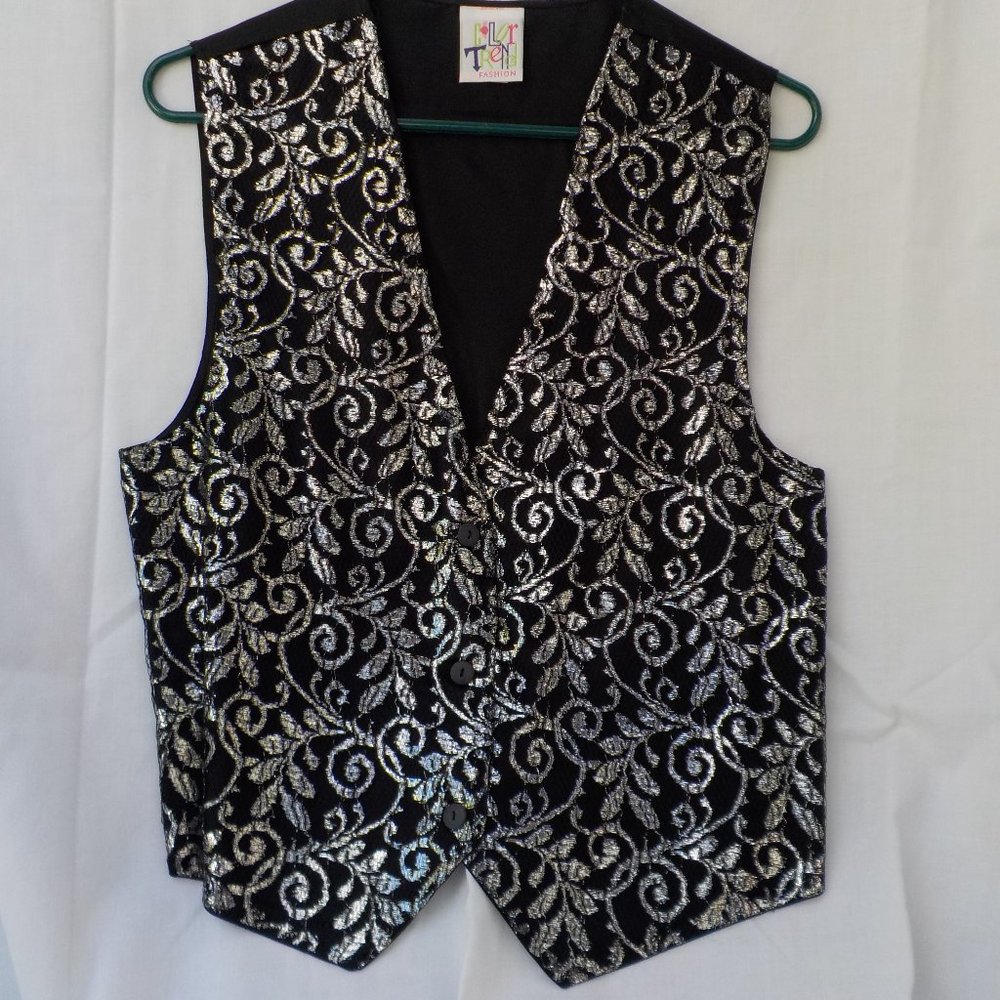 Color Trend Fashion Vest with Sparkly Silver Brocade SZ S/M